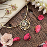 Vriksham Floral Designs Hasli Neckpiece-Red Green-Pearl-G19248